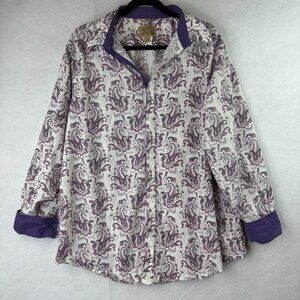 Cremieux Classics Men's XL Long Sleeve Button Up Shirt White Purple Paisley